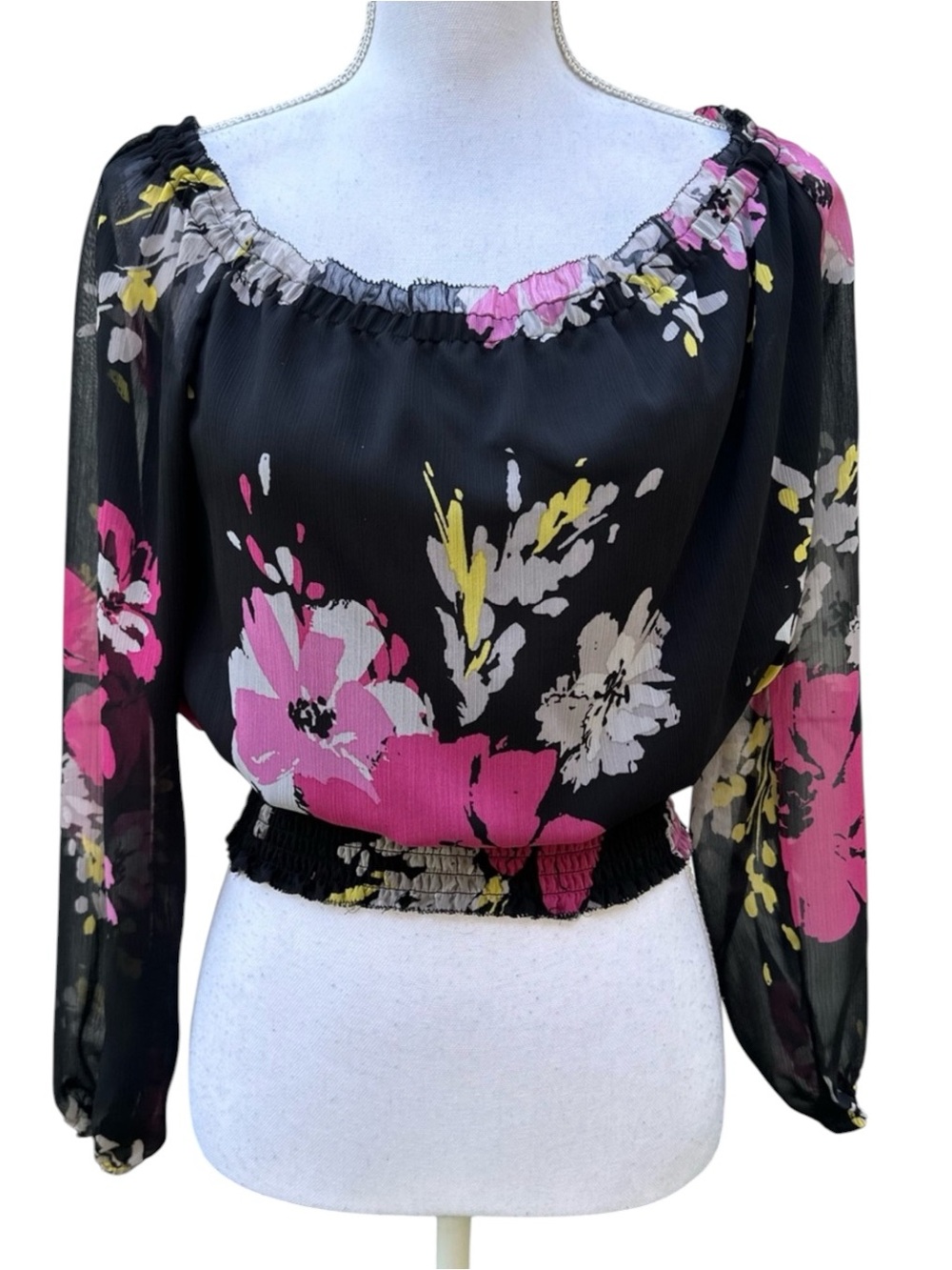 Floral Sheer Boho Top / 2 Petite / Fairycore Cottagecore Retro / Office Casual